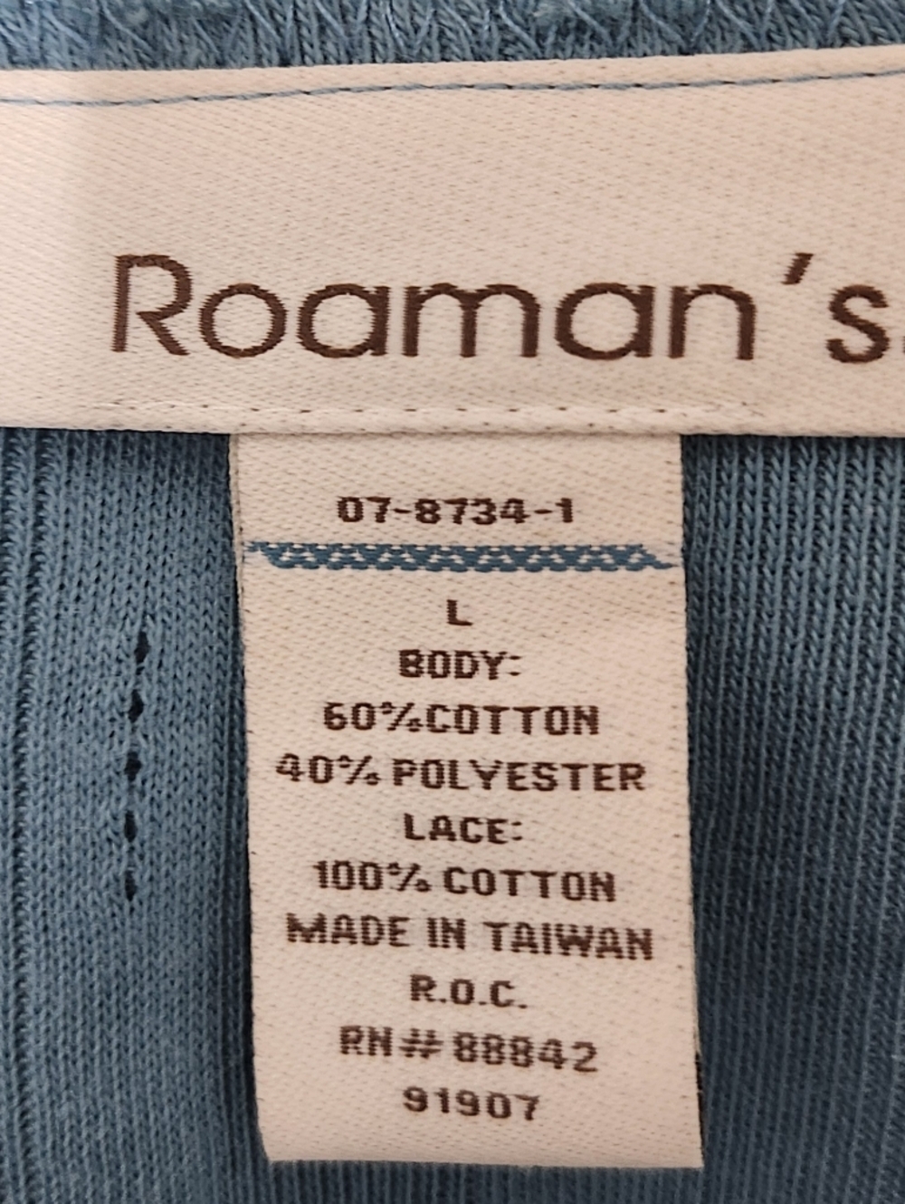 Roaman’s Teal Blue Lace Trim Open Front Cardigan Top Size L. - Picture 6 of 7